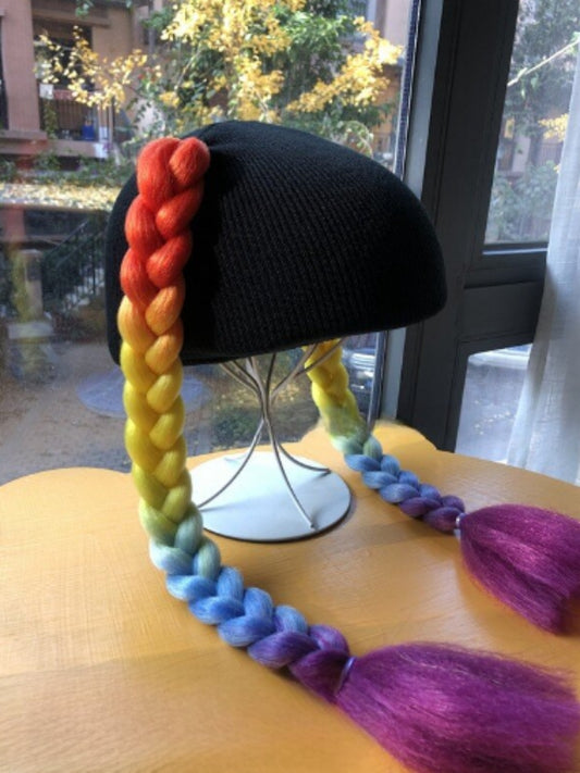 Rainbow twin tail knit cap X2464