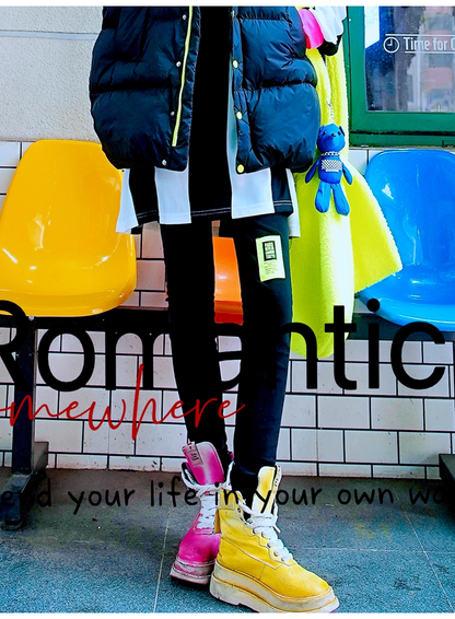 Neon Green Letter Patch Fleece Leggings X3412