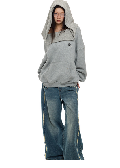 Layered-Look Off-Shoulder High-Neck Hoodie　X3485