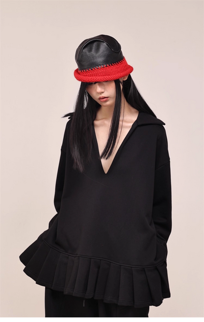 Asymmetric PU-Leather Wool Knit Bucket Hat　X3441