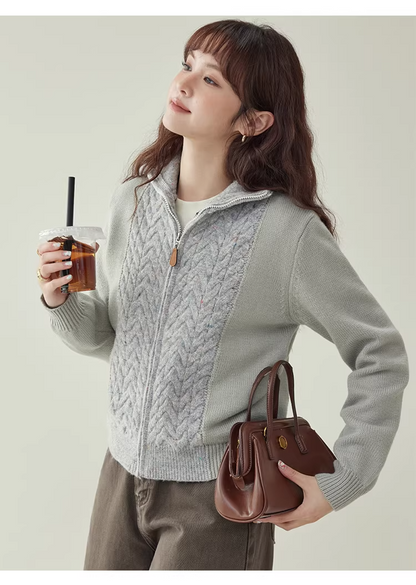 Patchwork Cable-Knit Wool-Blend Cardigan　X3504