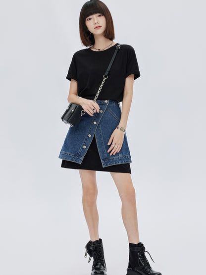 Asymmetrical design mini short denim skirt X2781