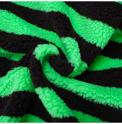 Striped Sherpa Fleece Colorblock Hoodie Jacket　X3408