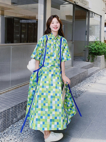 Green Mosaic Shirt Dress X2785