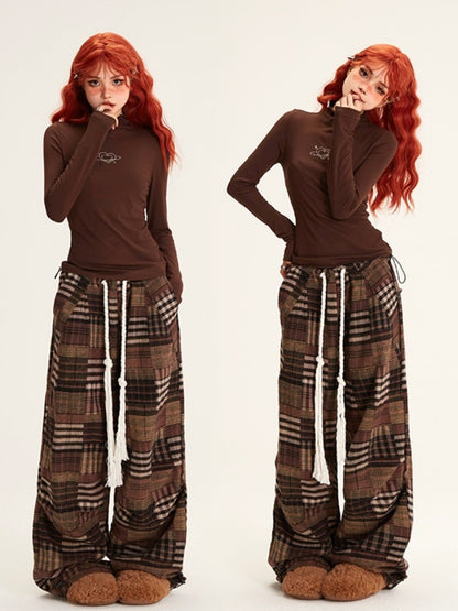 Earth color straight casual pants X2566