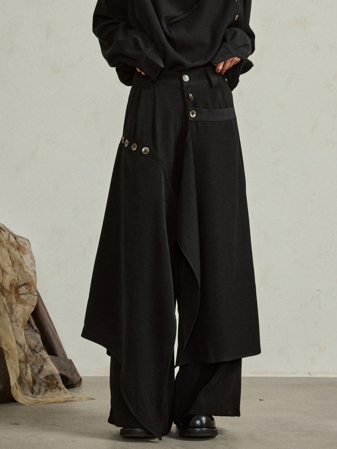 Asymmetrical fake piece two-piece pants X2951