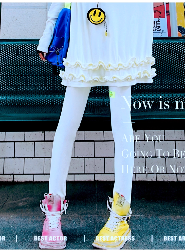 霓虹綠字母貼布羊毛緊身褲 X3412