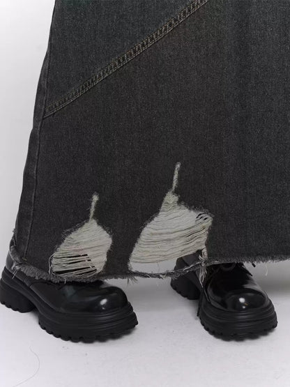 Washed damaged denim skirt X2827