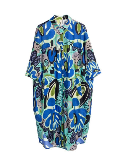 Colorful flower pattern shirt dress X2784