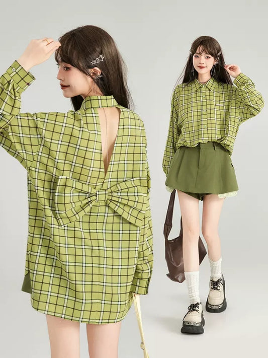 Open back ribbon shirt　X2768