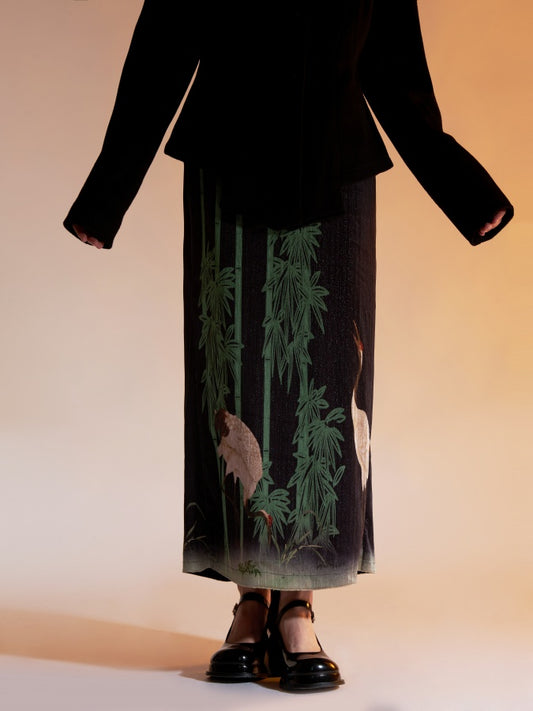 Japanese pattern pencil long skirt X2649