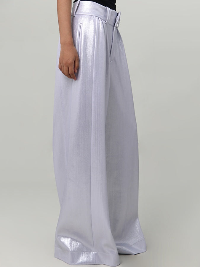 Metallic silver wide leg pants X2774