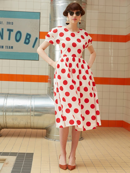 Retro Polka Dot Midi Dress X2710