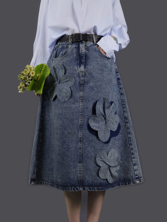 3D flower decoration denim skirt X2758