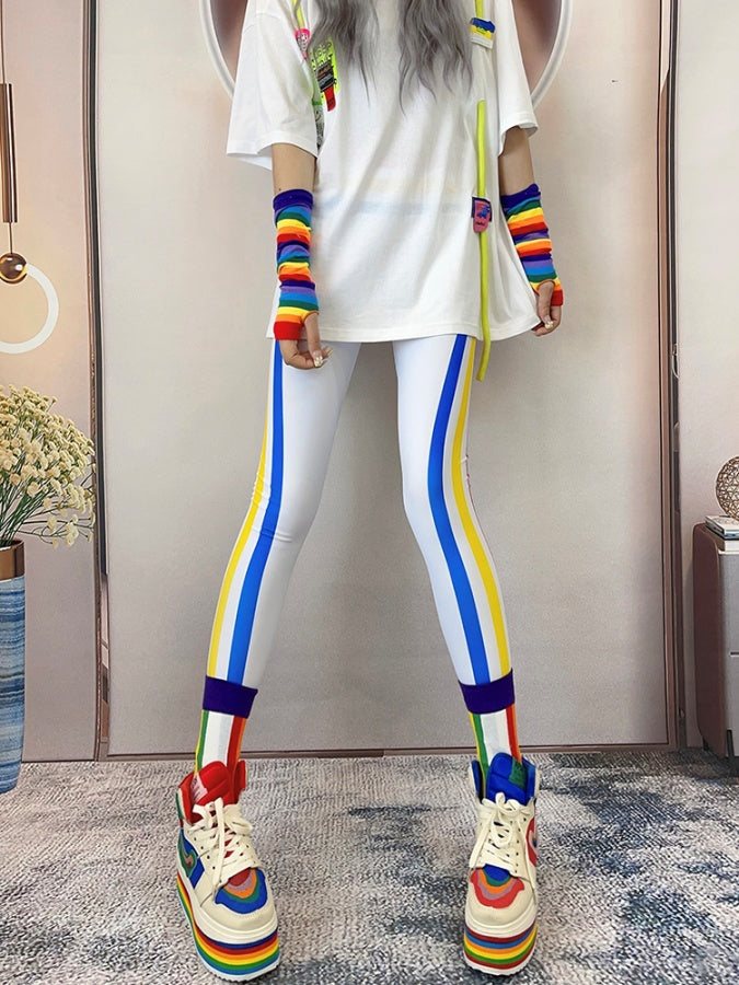 Color Stripe Slim Leggings Pants X2863