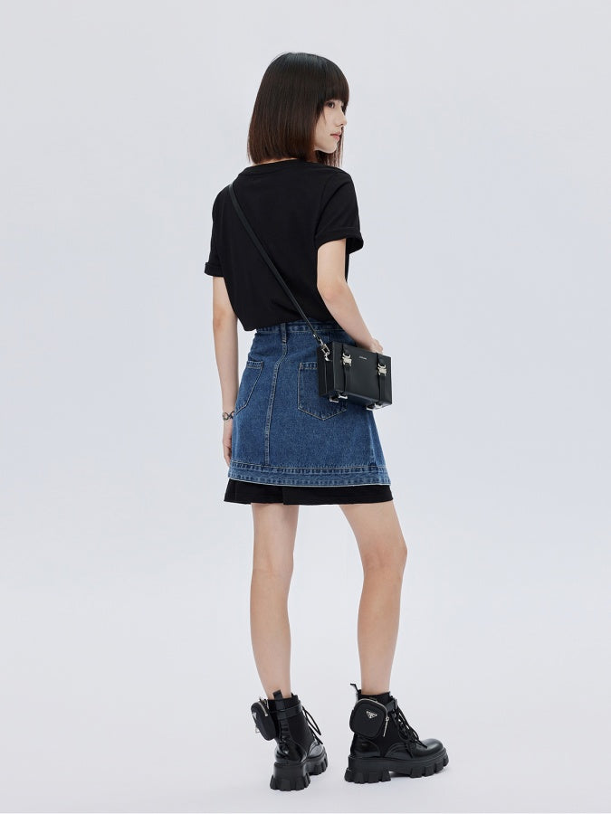 Asymmetrical design mini short denim skirt X2781