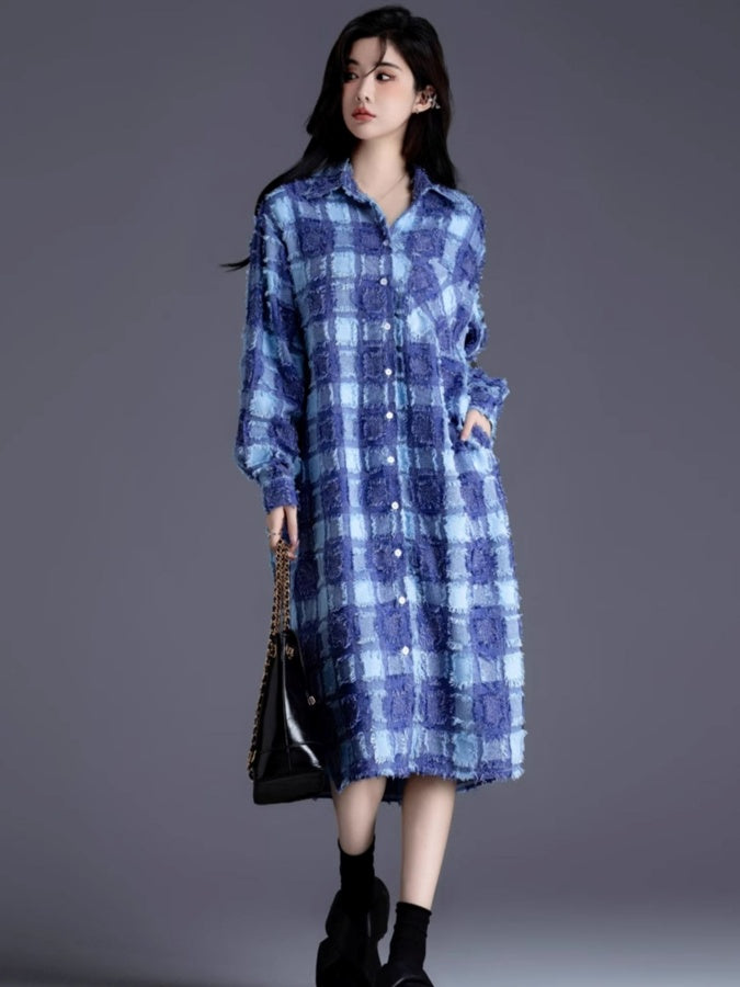 Klein Blue Check Shirt Dress X2939