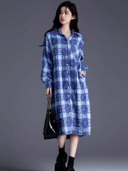 Klein Blue Check Shirt Dress X2939