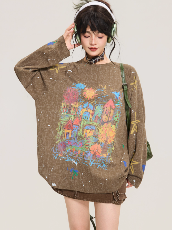 Artistic Graffiti Long Sleeve T-shirt　X3375