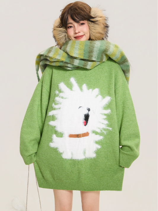 Cozy Puppy Jacquard Knit Sweater X3378