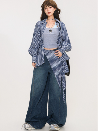 Retro Washed Curved Denim Pants　X3379