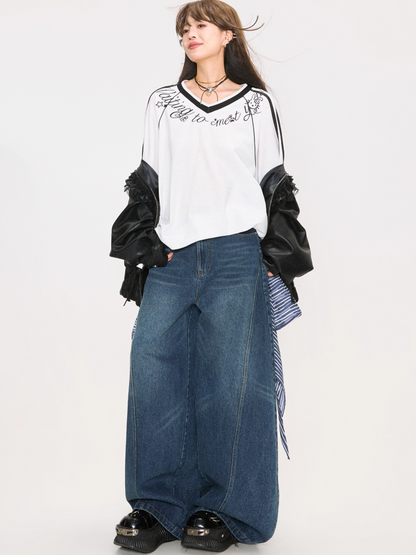 Retro Washed Curved Denim Pants　X3379
