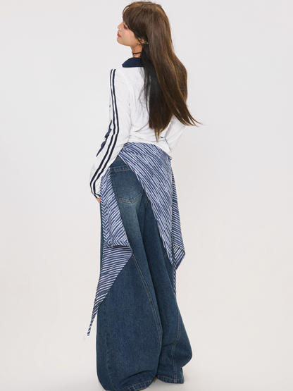 Retro Washed Curved Denim Pants　X3379