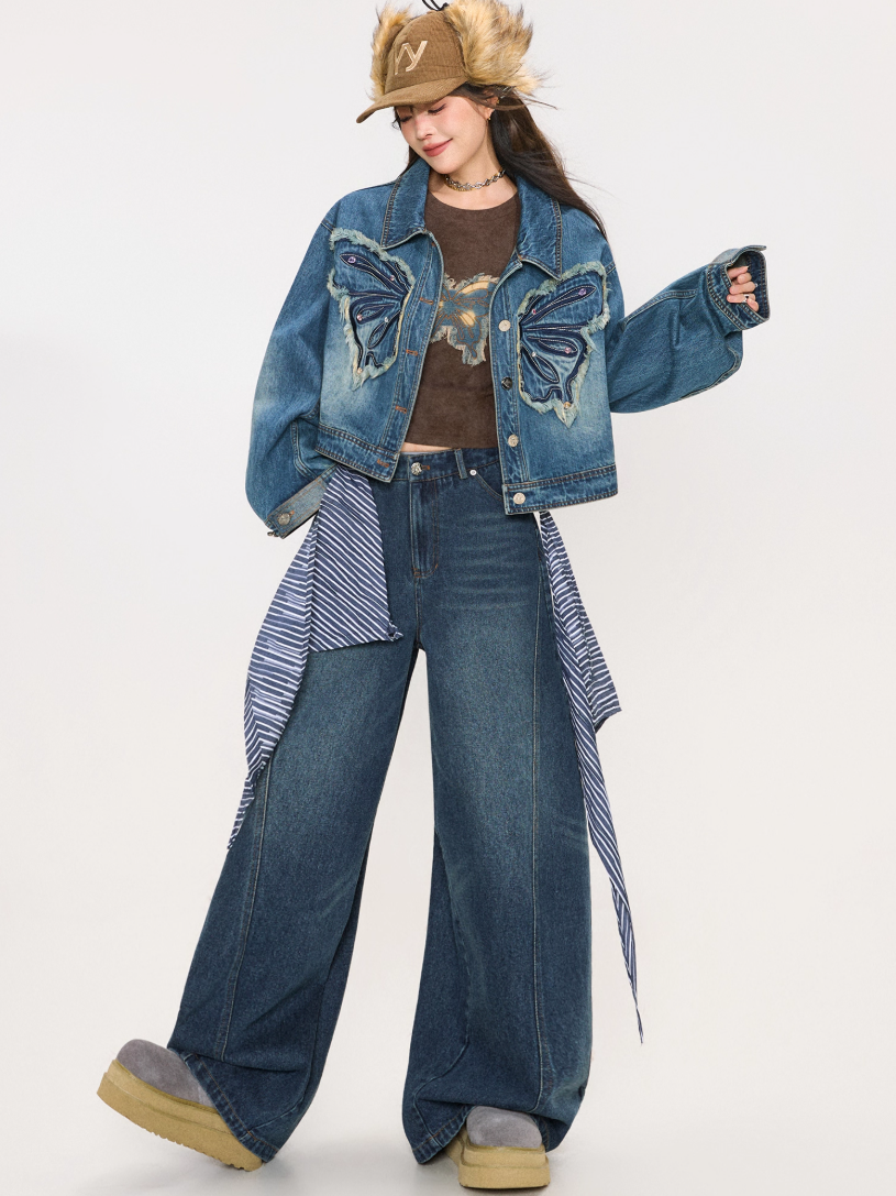 Retro Washed Curved Denim Pants　X3379