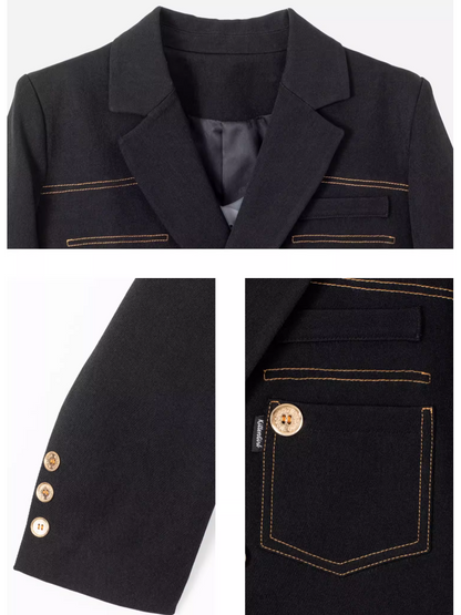 Contrast Stitch Short Blazer/Wide-leg PantsX3380