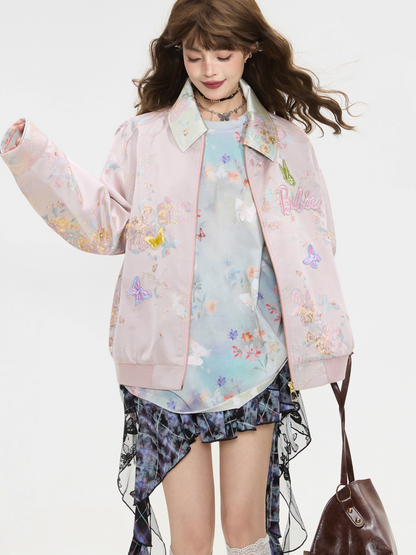 Butterfly Gradient Sheer Long Sleeve Top　X3381
