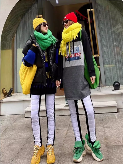 Color Patch Embroidered Padded Slim Pants　X3430