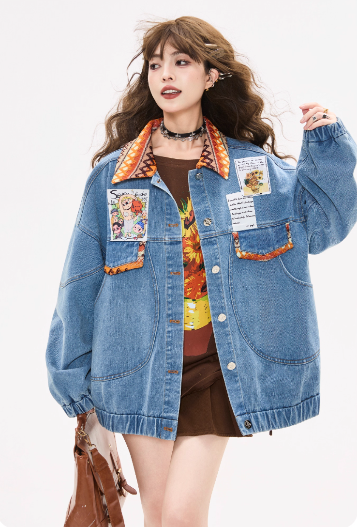 青春氣息緞帶細節牛仔夾克 X3447