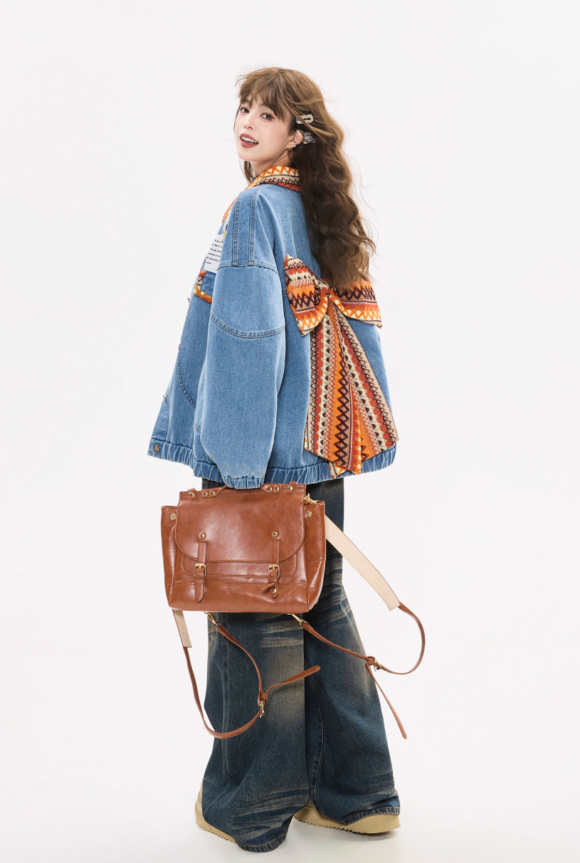 青春氣息緞帶細節牛仔夾克 X3447