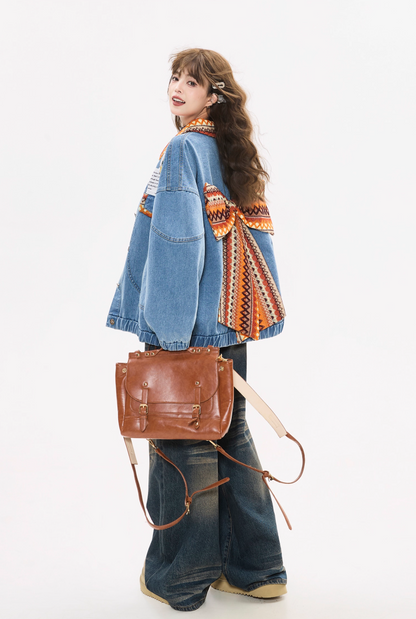 青春氣息緞帶細節牛仔夾克 X3447