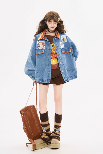 青春氣息緞帶細節牛仔夾克 X3447