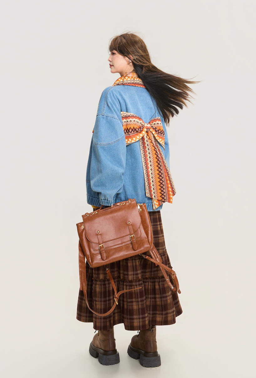 青春氣息緞帶細節牛仔夾克 X3447