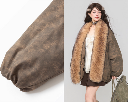 可拆式環保毛領冬季外套 X3448