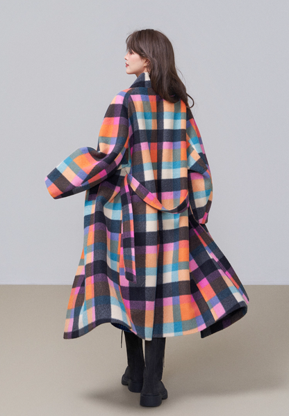 韓版格紋羊毛大衣 X3449