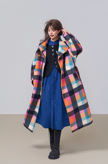 韓版格紋羊毛大衣 X3449