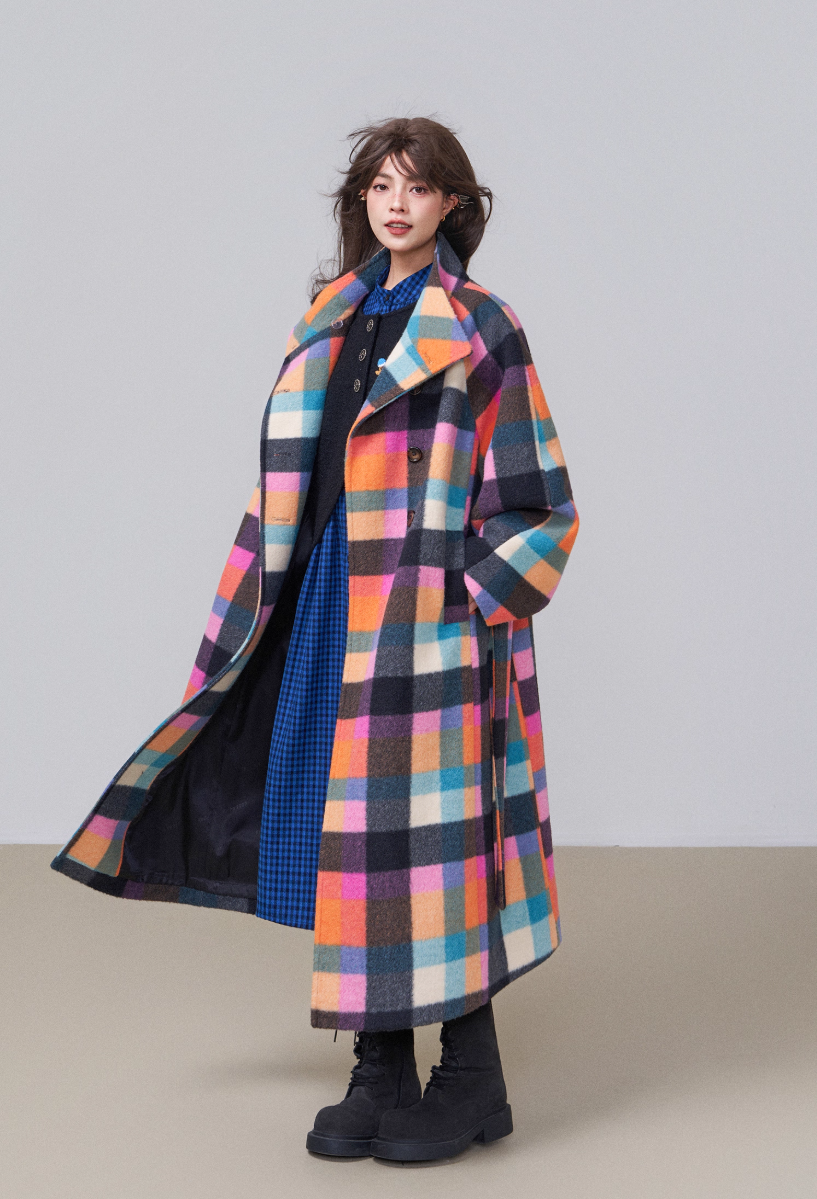 韓版格紋羊毛大衣 X3449