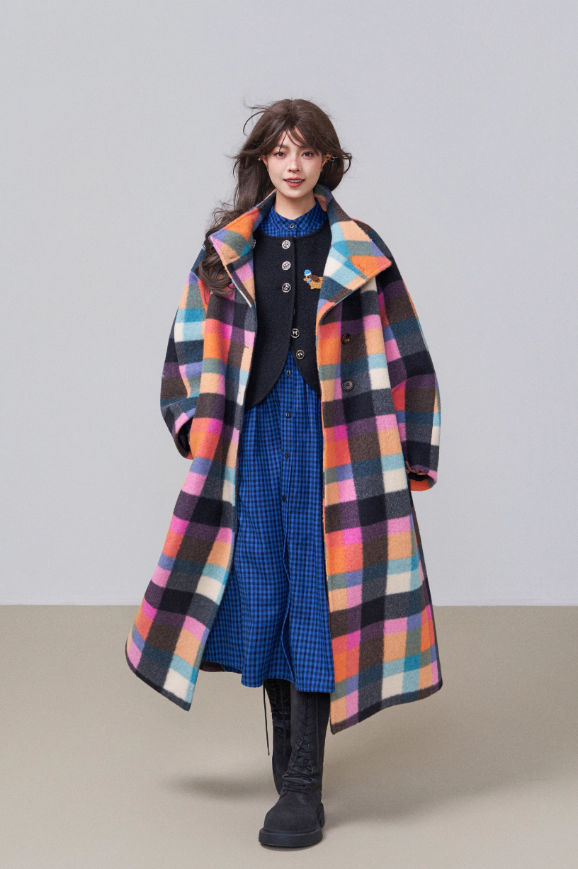 韓版格紋羊毛大衣 X3449