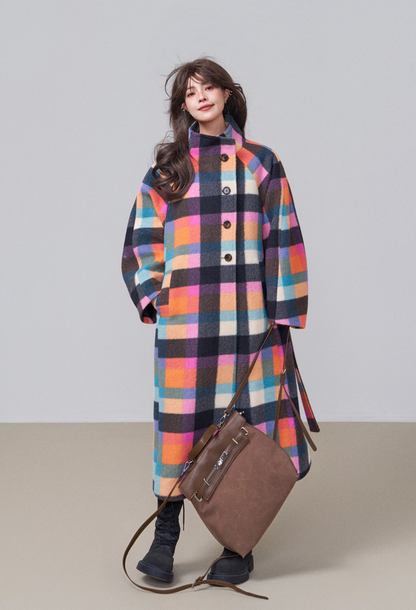 韓版格紋羊毛大衣 X3449