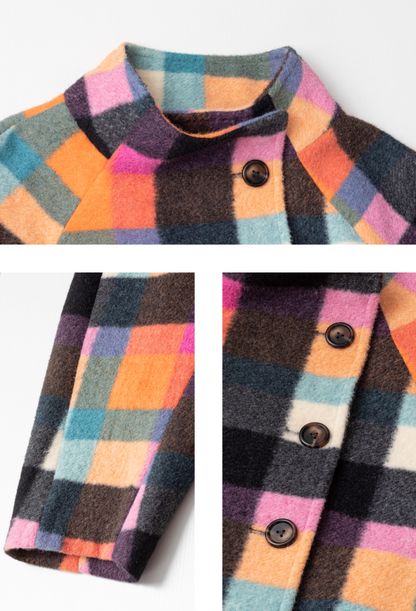 韓版格紋羊毛大衣 X3449