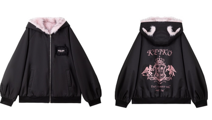 雙面仿狐狸毛連帽羽絨外套 X3450