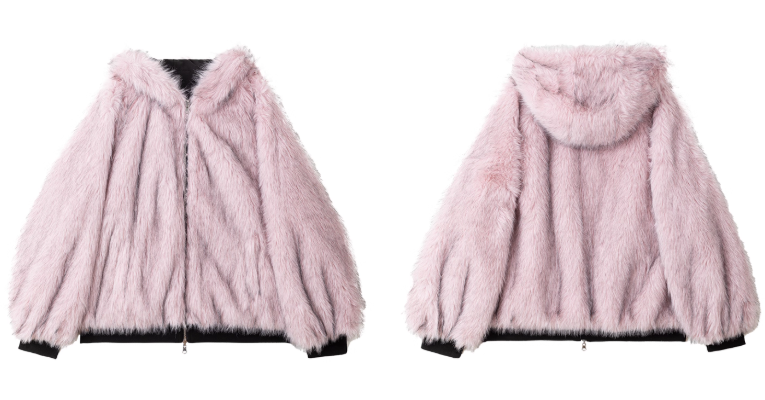 雙面仿狐狸毛連帽羽絨外套 X3450