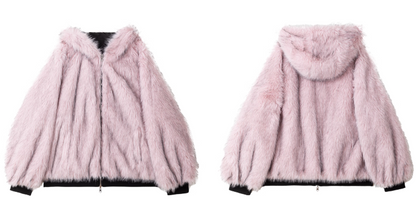 雙面仿狐狸毛連帽羽絨外套 X3450