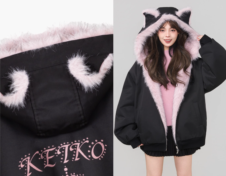 雙面仿狐狸毛連帽羽絨外套 X3450