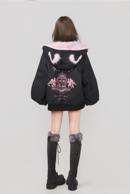 雙面仿狐狸毛連帽羽絨外套 X3450