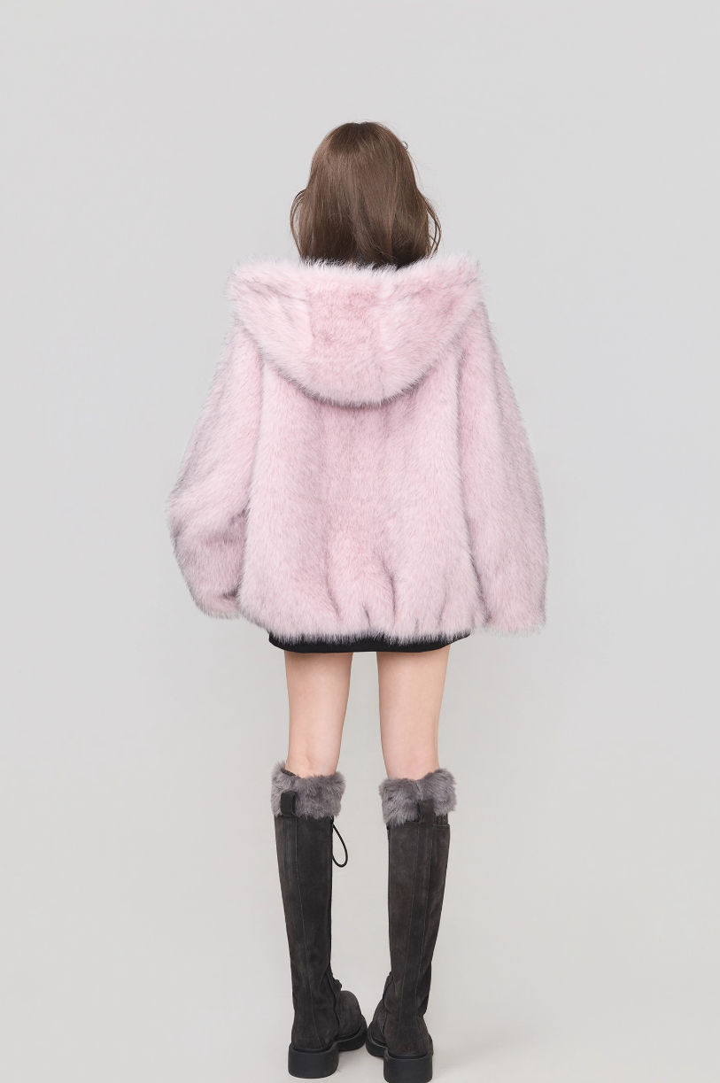 雙面仿狐狸毛連帽羽絨外套 X3450