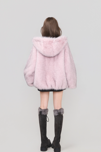 雙面仿狐狸毛連帽羽絨外套 X3450